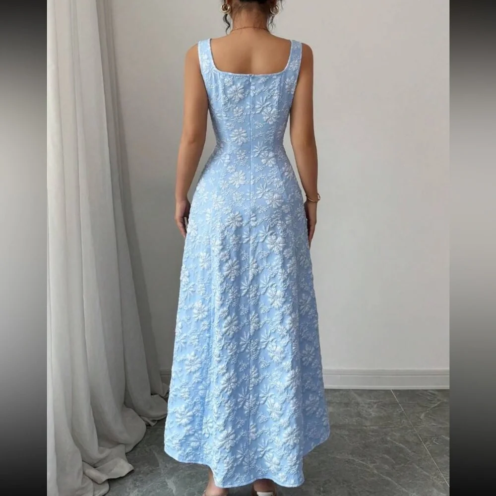 Boho Floral Jacquard square neck cami Dress - Picture 2 of 6